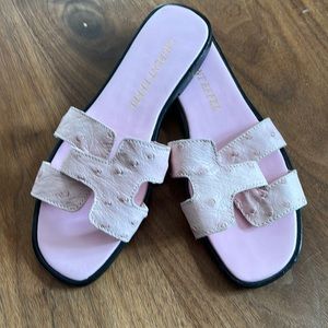 Laurent Effel Light Pink Ostrich Leather Sandals Size 36